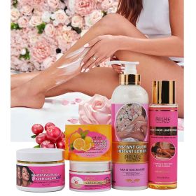 AILKE Private Label AHA Premium Rose Whitening Anti-Spots Cream Organic Body Serum Oil Lemon Soap Glowing Lotion Skin Care Set (Color: 5 in 1 set)
