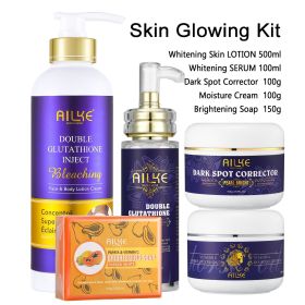 AILKE Glutathione 5-in-1 Women Skin Care Kit, With Body Lotion, Serum, Dark Spot Removal Cream, Body Cream, Brightening Soap (Color: 5 in 1 set)